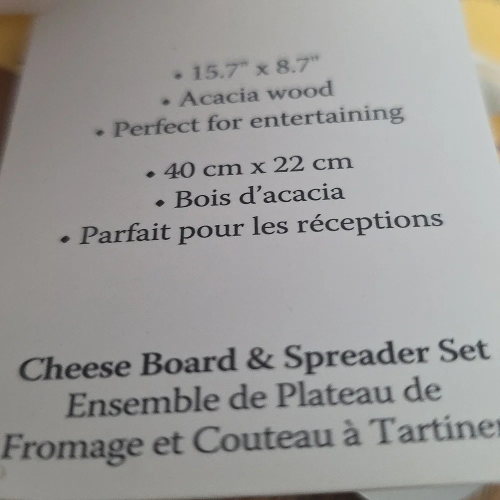 Natural Elements Yellow and Brown Cheese Board & Spreader Set, NWT